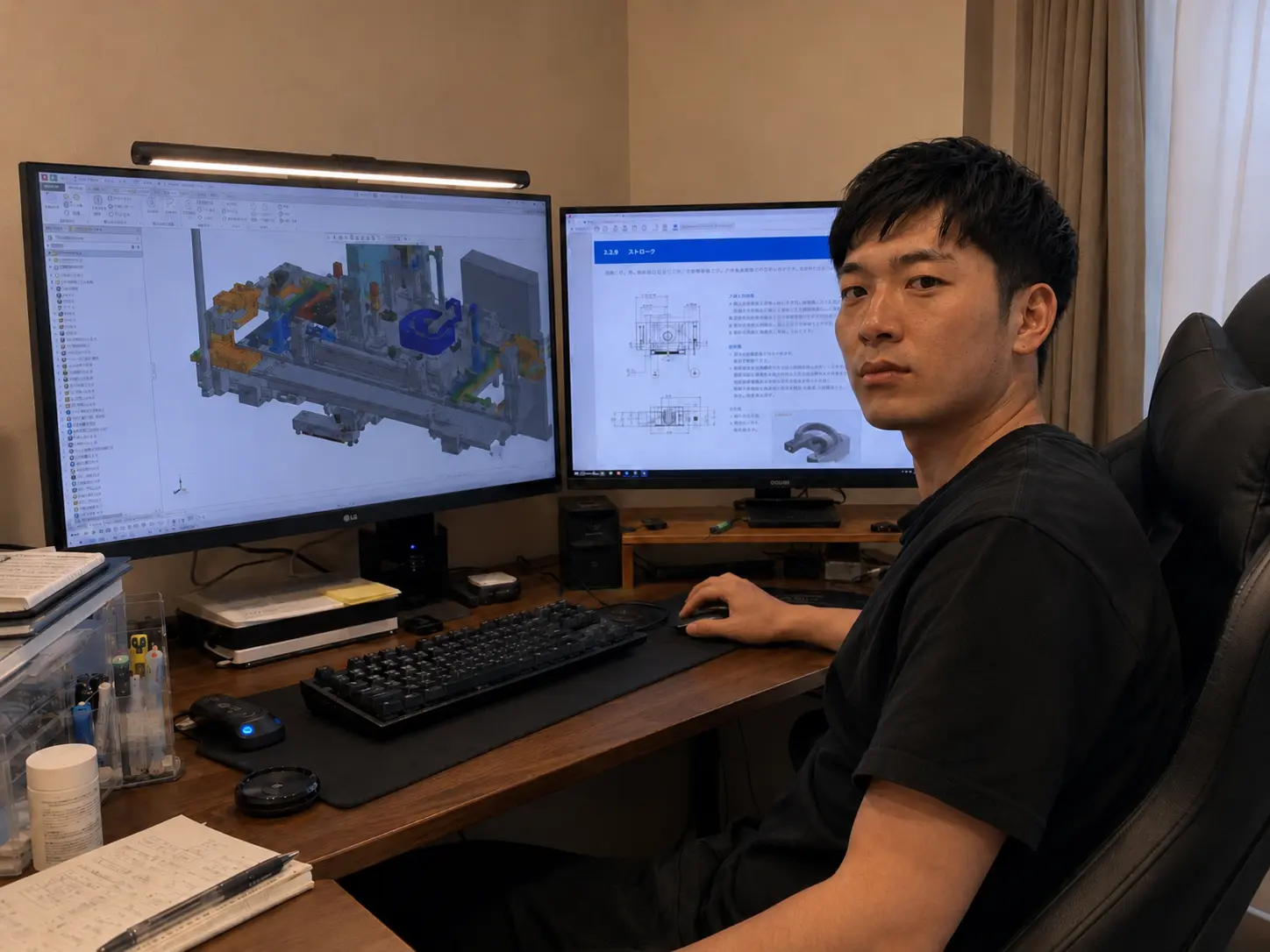 CAD図面を確認するベトナム人機械・電気設計エンジニア